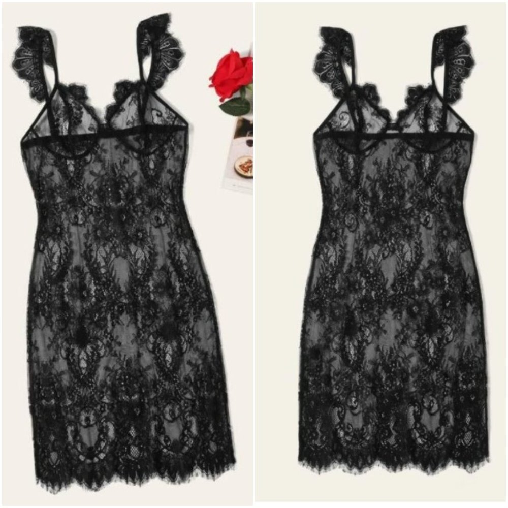 Shein Sheer Scallop Trim Slip Lace Nightdress NEW- Sz. Sm